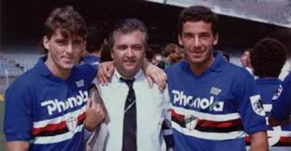 Roberto Mancini con Gianluca Vialli e il d.s. Paolo Borea negli anni d’oro della Sampdoria